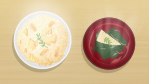 アニメの筍ご飯とお吸い物