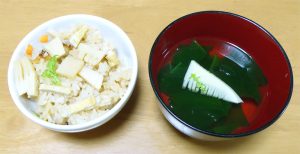 お鍋で炊いた筍ご飯とお吸い物をリアル再現