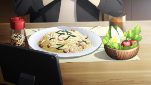 キリトがパスタを食べるシーンのアニメ画像